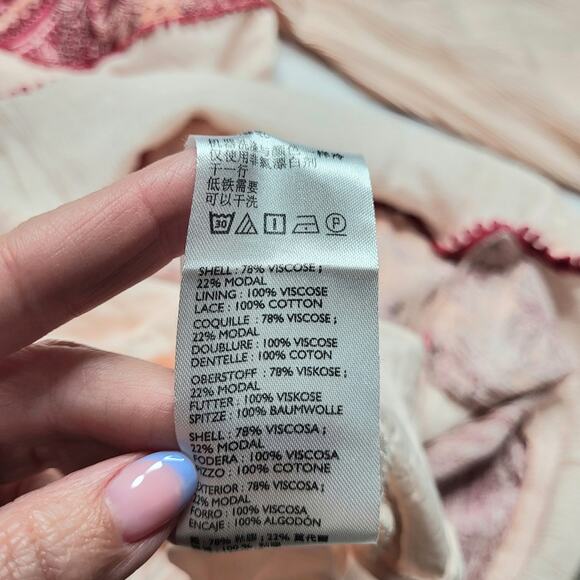 Free People My Love Mini Dress Long Sleeve Pink Red Boho Floral V Neck XS - Picture 9 of 10